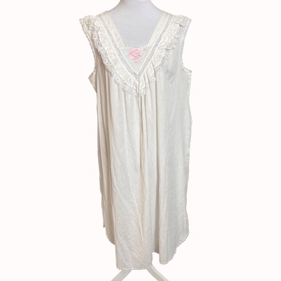 Just For Women White Nightgown Size 1X Pink Polka Dots VTG Lace Trim Sleeveless - Picture 13 of 15